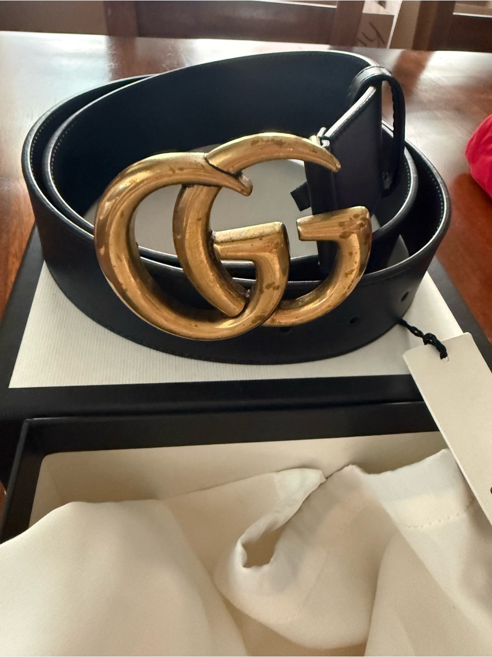 Gucci Black Leather Belt with Gold Double G Buckle